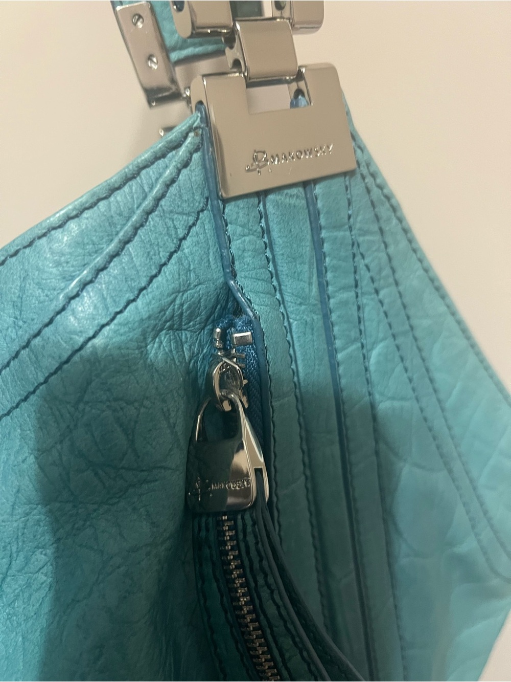 B MAKOWSKY Double Strap Teal Blue Satchel Handbag - Picture 5 of 8